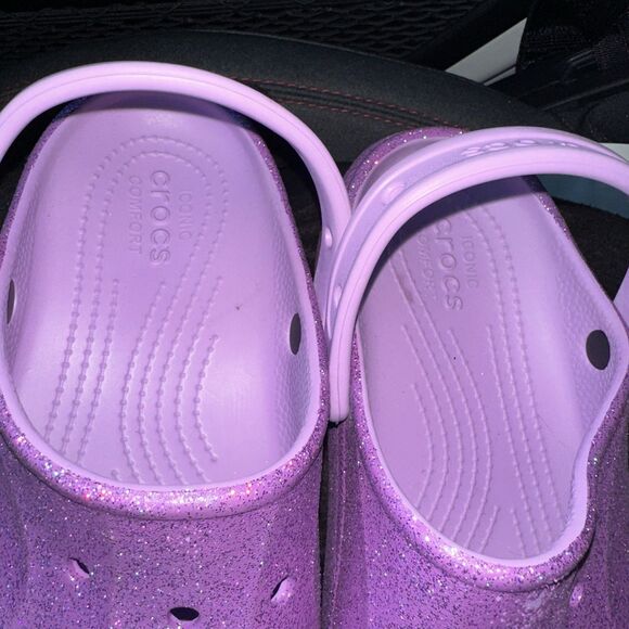 Crocs Baya Purple, Glitter Clog shoe's size 9 Women - Picture 3 of 15